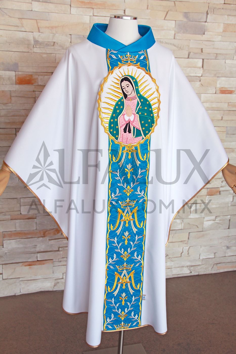 28 MARIA REINA Alfalux Casulla Central Blanco Azul Turqueza 210 (2)